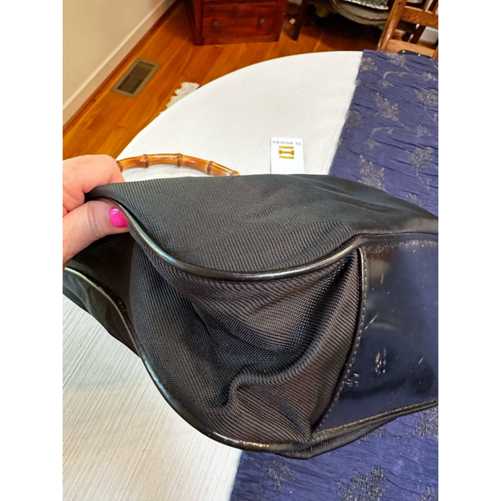 Gucci Black Nylon & Patent Leather Shoulder Bag w/ Bamboo Handle - Picture 7 of 16